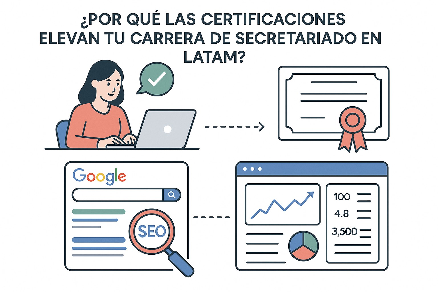 Un asistente ejecutivo latinoamericano realizando una videollamada con un equipo internacional, simbolizando el éxito en roles remotos a través de la certificación.