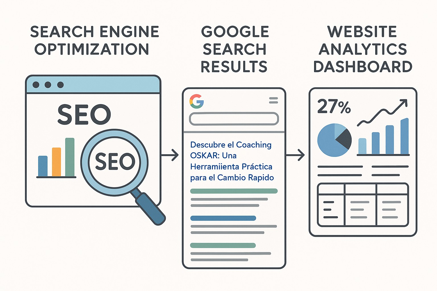 Coach y coachee discutiendo los pasos del modelo OSKAR para alcanzar metas