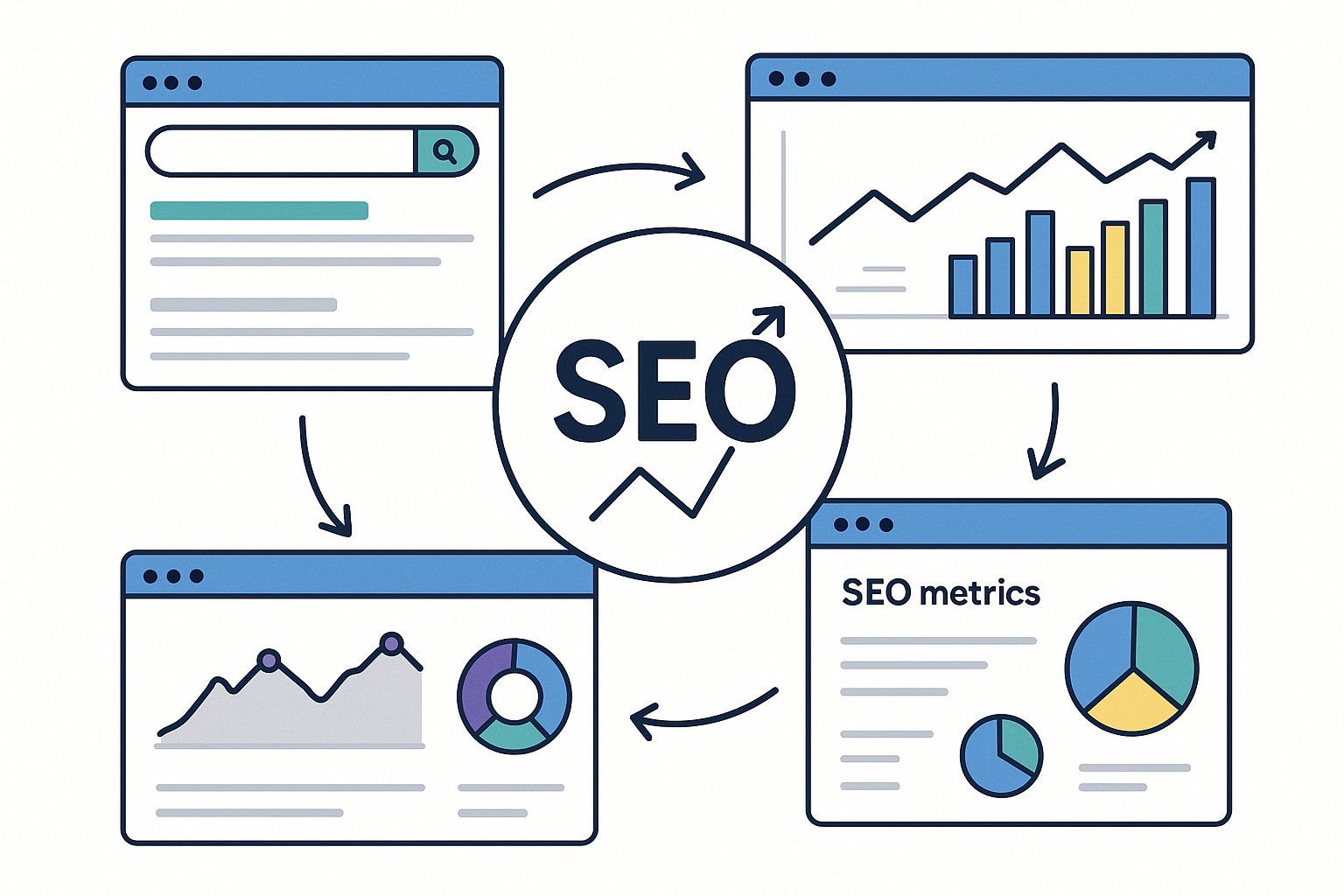 Escena urbana futurista con una composición dinámica y líneas de fuga que dirigen la mirada