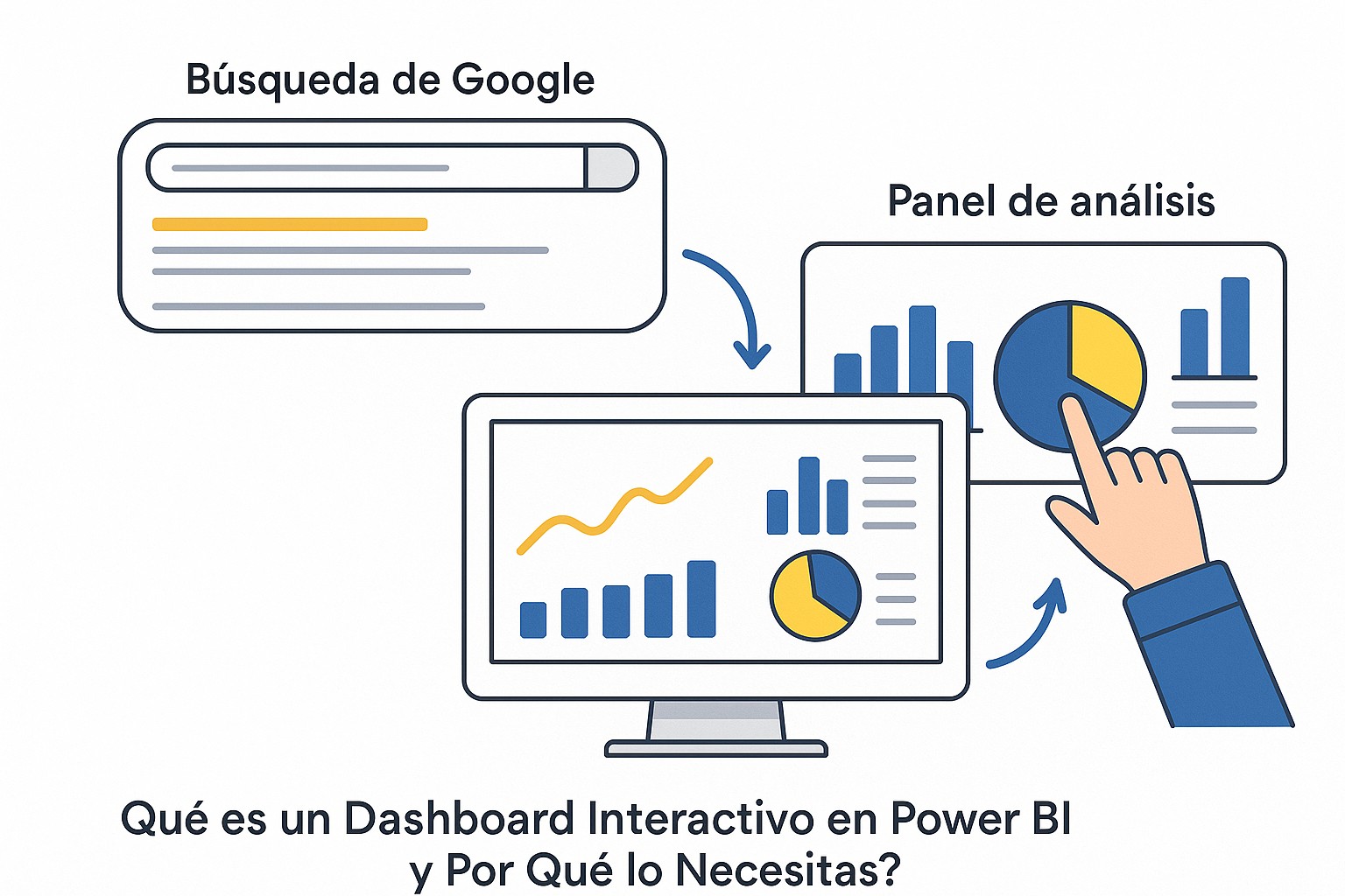 Representación visual de un dashboard interactivo de Power BI mostrando gráficos y filtros en tiempo real