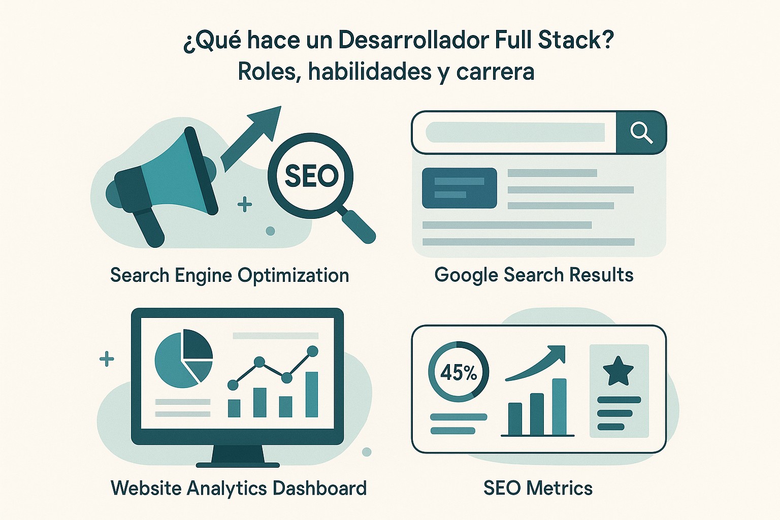 Infografía: conceptos clave de ¿Qué hace un Desarrollador Full Stack? Roles, habilidades y carrera