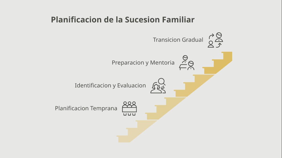 Infografía con las fases del proceso de sucesión: planificación, identificación del sucesor, preparación y transición gradual