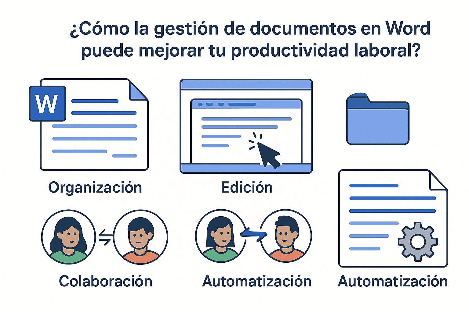 Persona organizando documentos en Microsoft Word en una oficina moderna